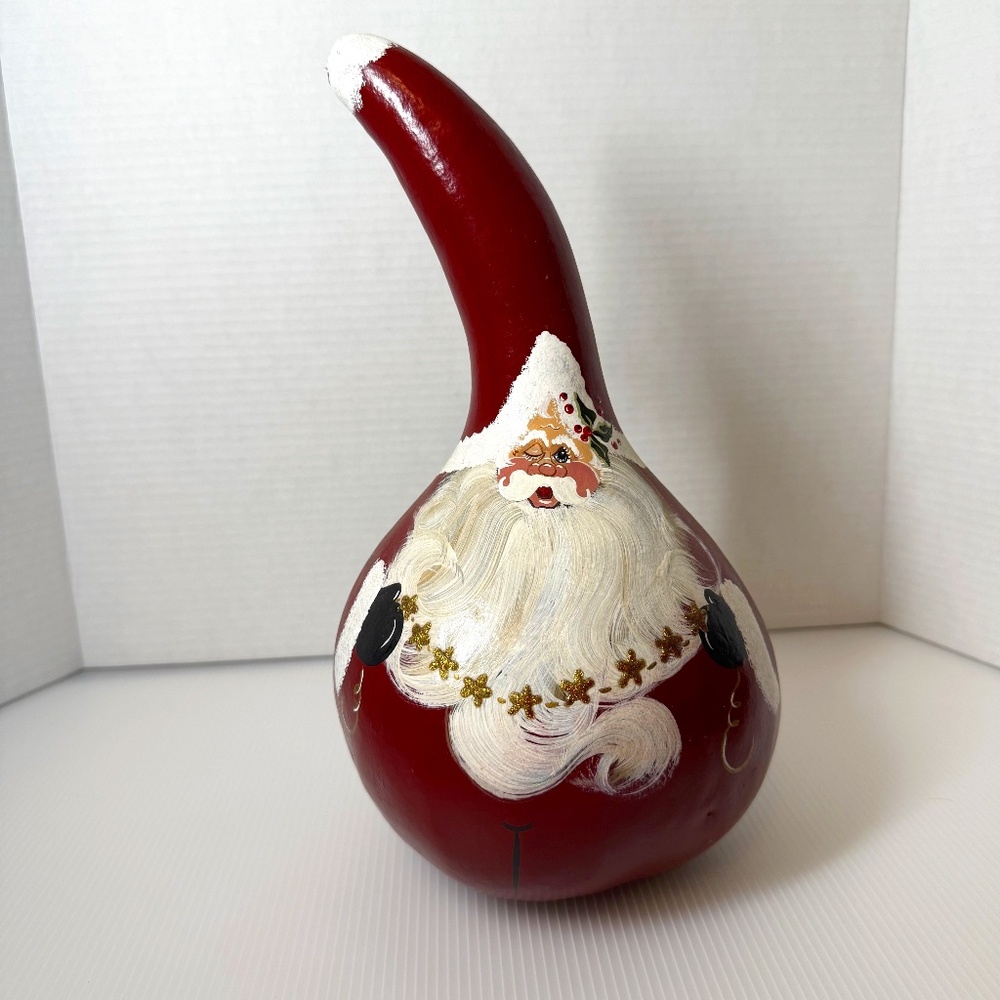 13" Hand‎ Painted Santa Gourd Christmas Folk Art Unique Large Holiday Signed
